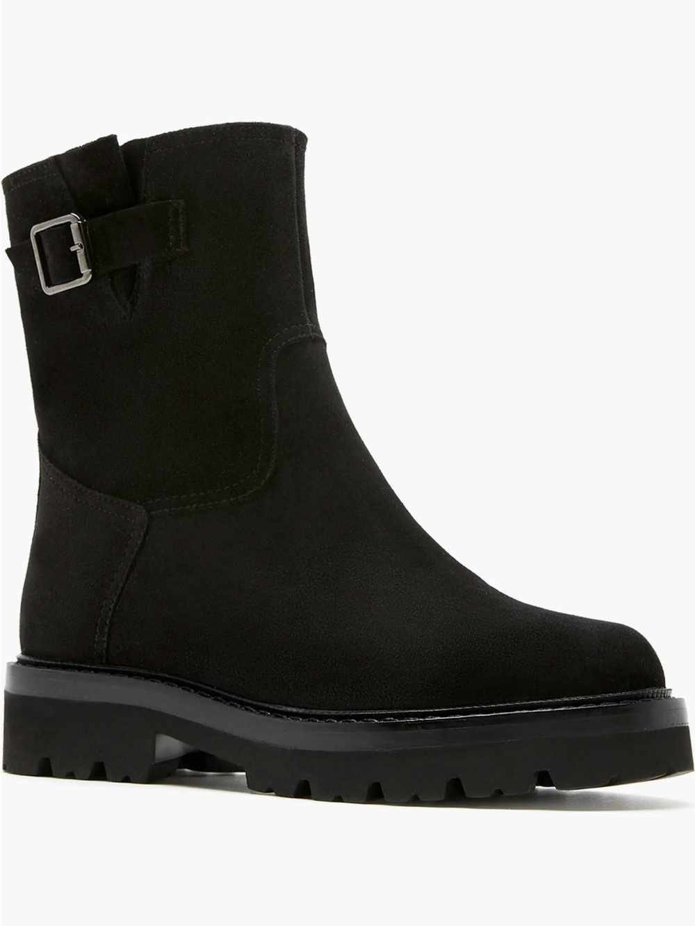 La CANADIENNE Black Suede Lug-Sole Ankle Boot with Buckle